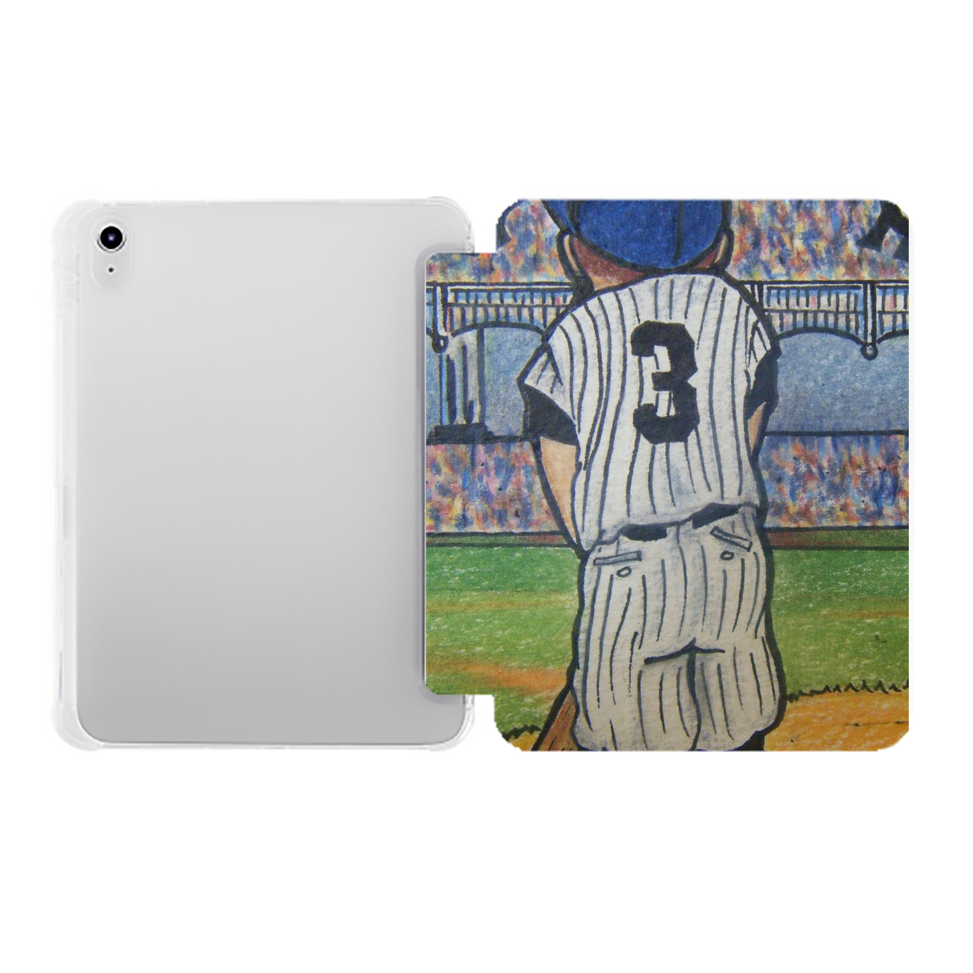 Babe Ruth 37 Premium Tri-Fold PU Leather & Silicone IPad Case With Pencil Slot – Fits 9.5,10.5,10.9 – Adjustable Stand, Slim, Protective